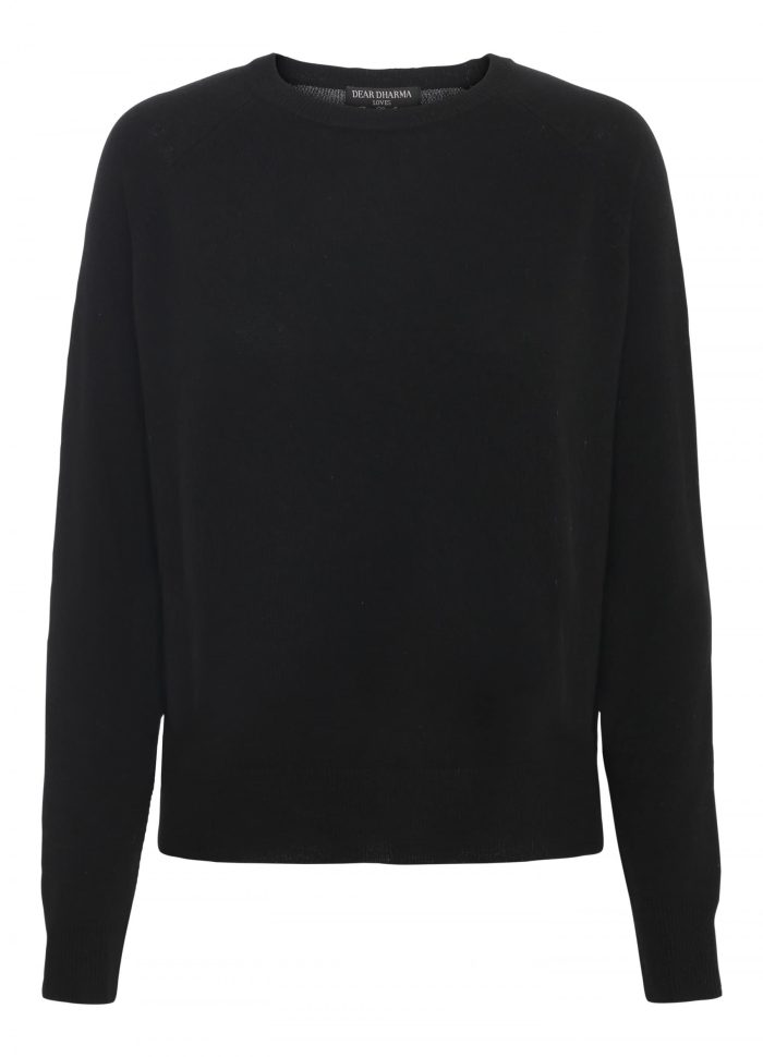 Mona Black Cashmere Jersey Round Neck - Large