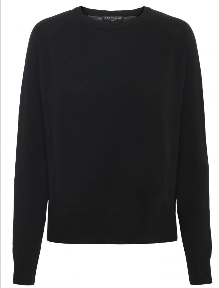 Mona Black Cashmere Jersey Round Neck - Medium