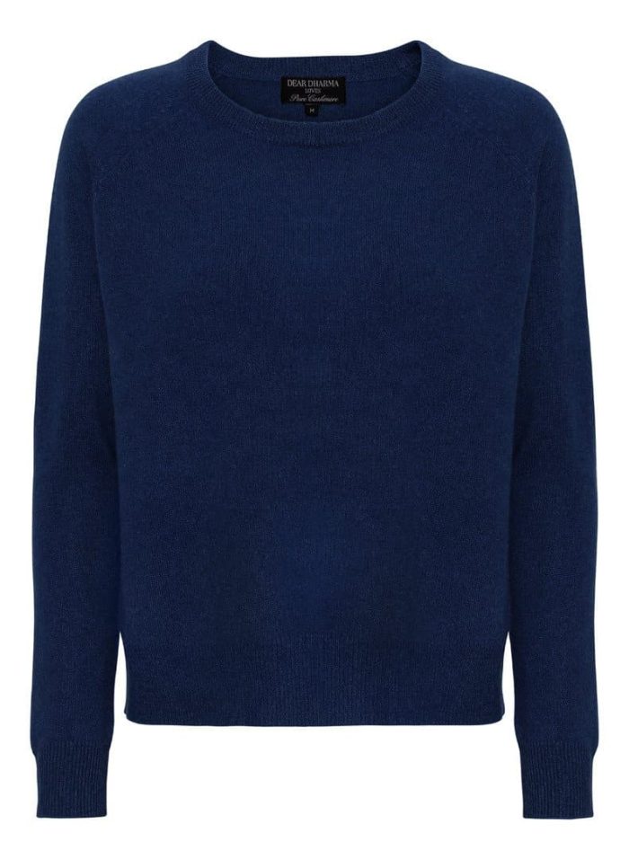 Mona Navy Cashmere Jersey Round Neck - medium