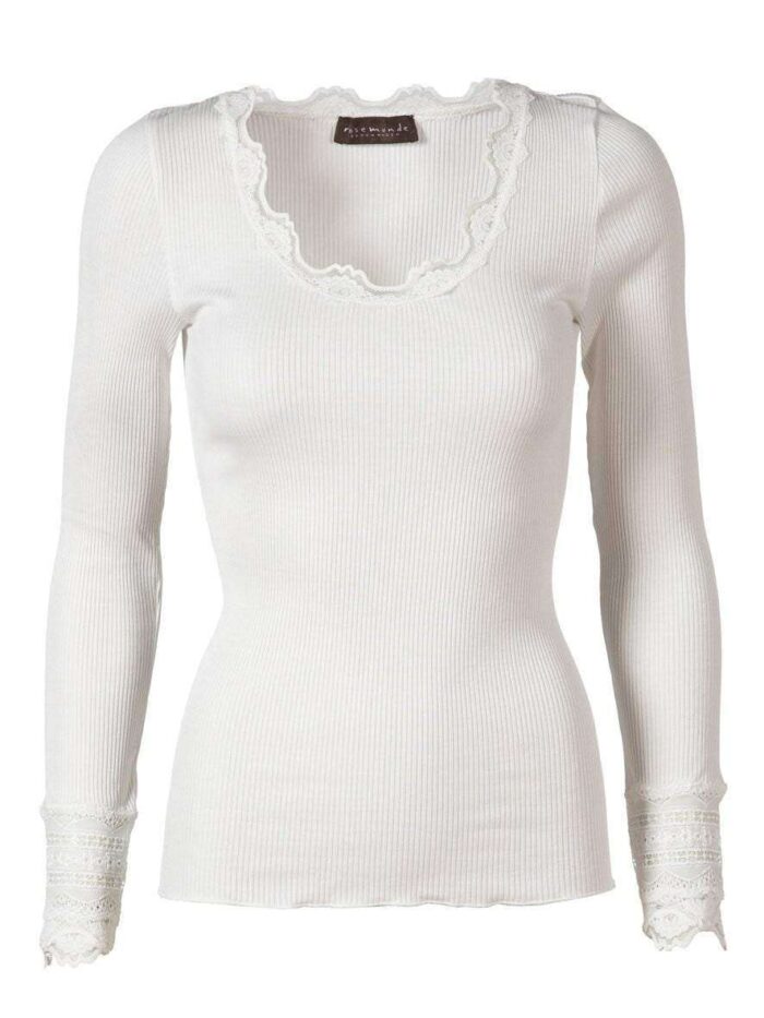 Rosemunde Lace Top Long Sleeve In Silk - White L  Rosemunde Clothing
