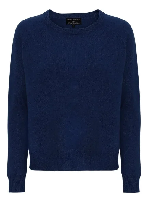 Mona Navy Cashmere Jersey Round Neck - medium